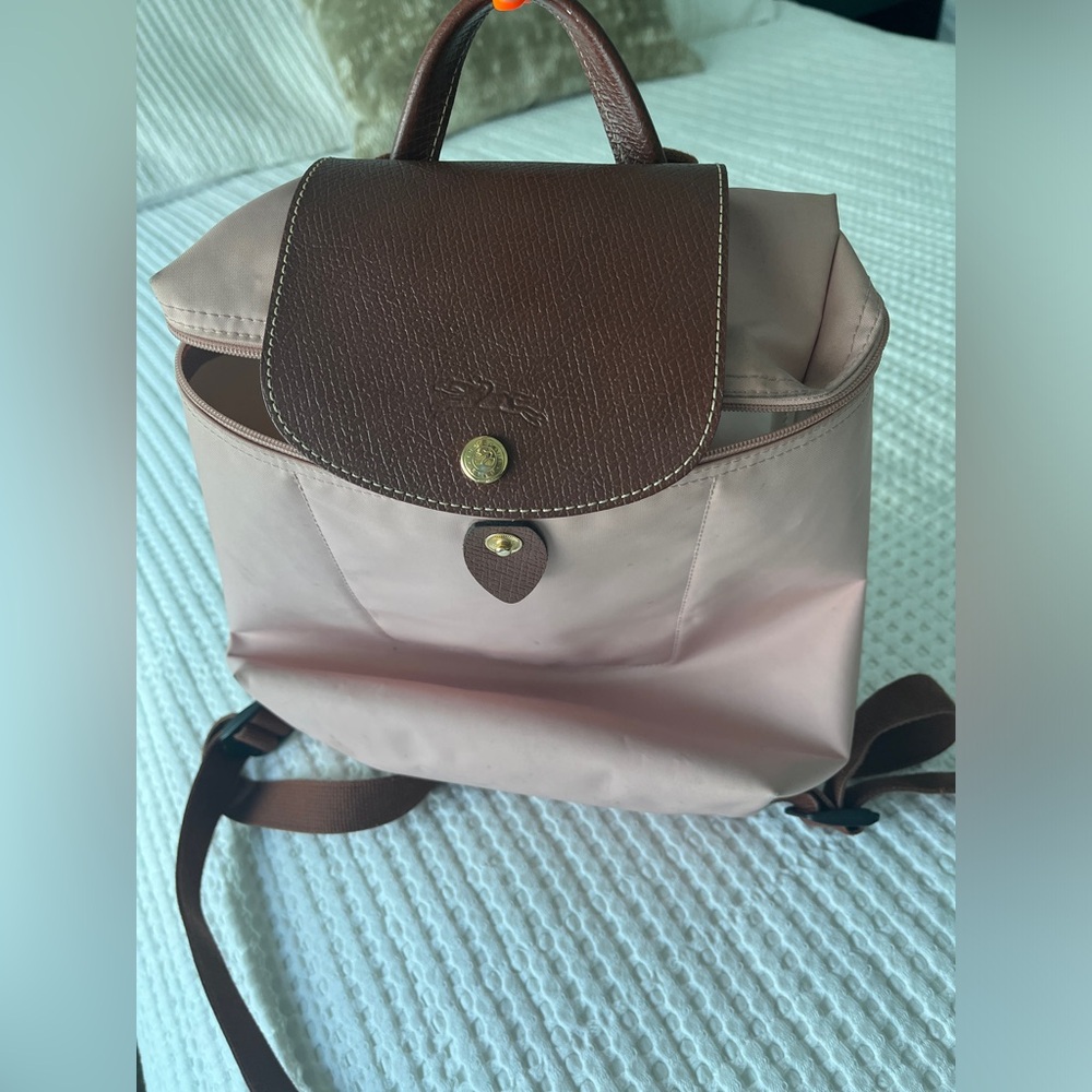 light blush Longchamp Le Pliage nylon backpack